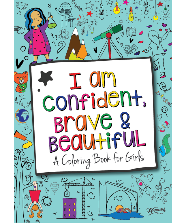 Colorful children's coloring book with illustrations and text on a blue background