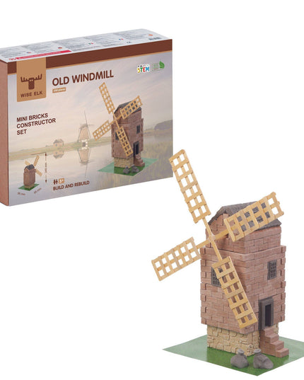 Model of an old windmill with a box labeled 'Old Windmill' in the background.