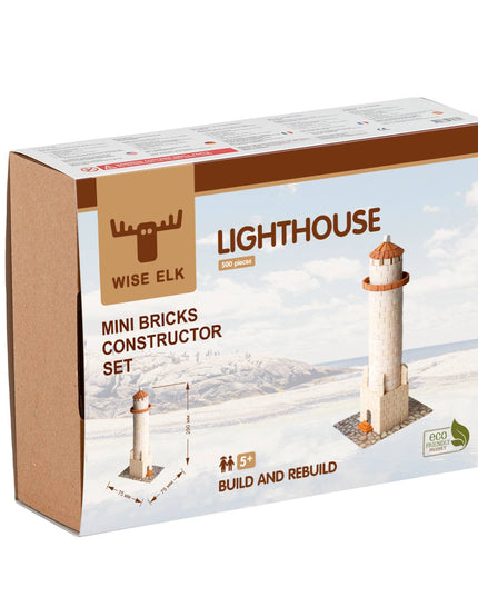 Box of Wise Elk mini bricks constructor set for building a lighthouse