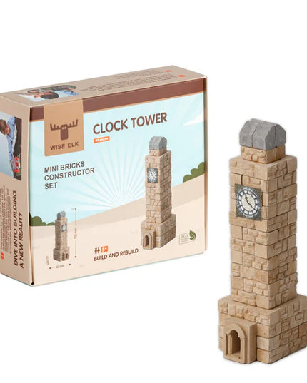 Wise Elk clock tower mini bricks constructor set with packaging on a white background