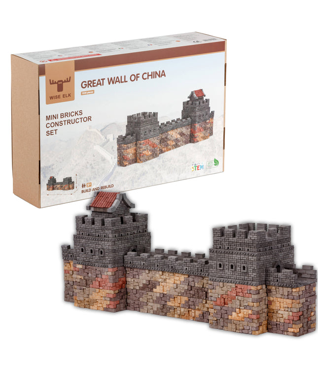Mini bricks constructor set of the Great Wall of China with packaging in the background