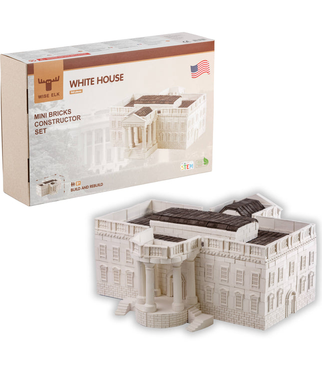 White House mini bricks constructor set with packaging on a white background
