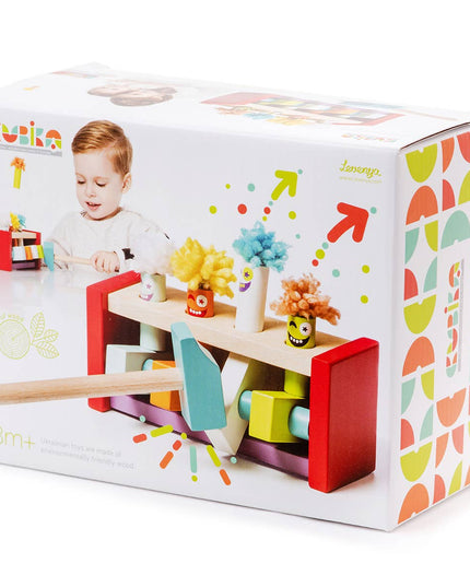 Kubla toy set packaging with a child playing and colorful design elements.