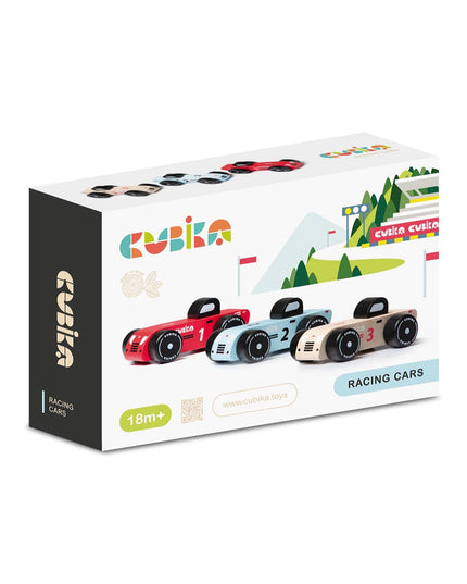 Cubika racing cars packaging on a white background