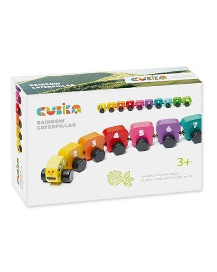 Cubika Rainbow Caterpillar toy set packaging on a white background