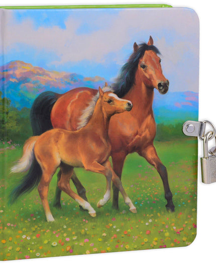 Diary with horse illustration and lock on a white background