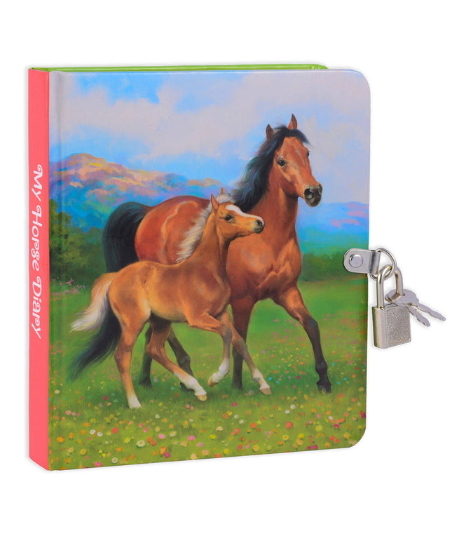 Diary with horse illustration and lock on a white background