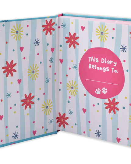 Children's diary with floral and striped design on a white background