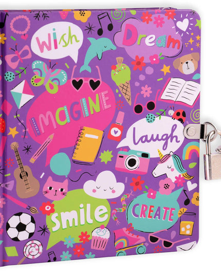 Decorative notebook with colorful illustrations and motivational phrases on a white background