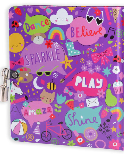 Colorful diary with various illustrations and text on a white background