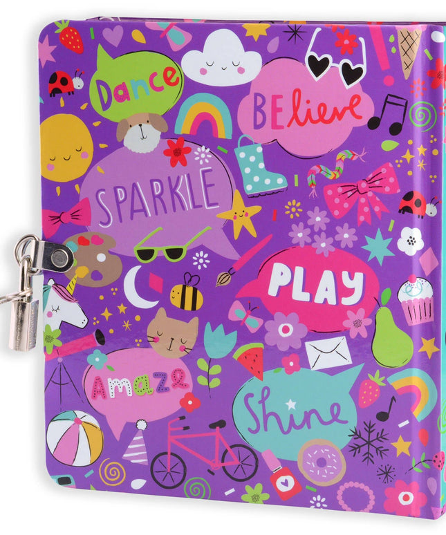Colorful diary with various illustrations and text on a white background
