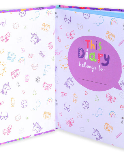 Children's notebook with colorful design and 'This Diary belongs to' text