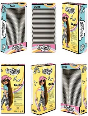 Collection of 'Ponytails' product boxes with a doll and hair extensions on a white background