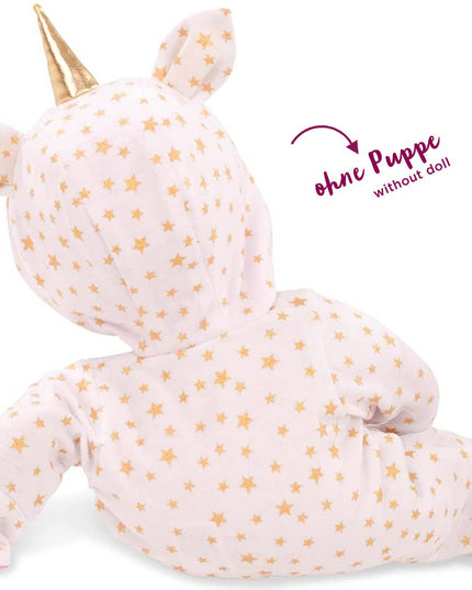 Unicorn-shaped plush toy with gold stars on a white background, featuring the brand 'ohne Puppe'.