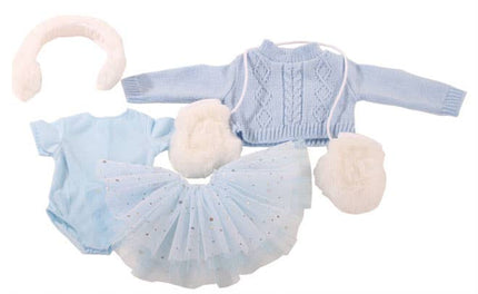 Set of baby blue outfit with white fluffy elements on a white background