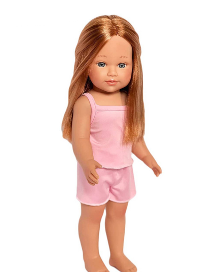Doll wearing pink two piece set