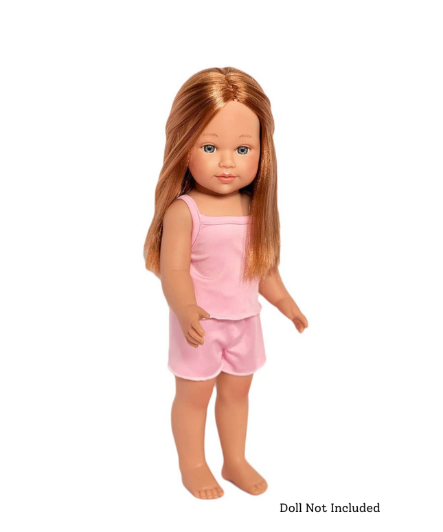 Doll wearing pink two piece set