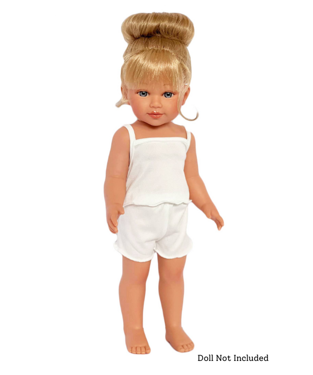 Doll in white two piece outfit 