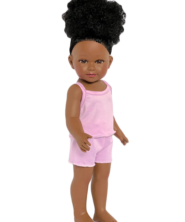 Doll wearing a pink tank top and shorts on a white background (Doll Not Included)