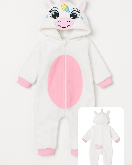 Children's onesie with unicorn design on a white background