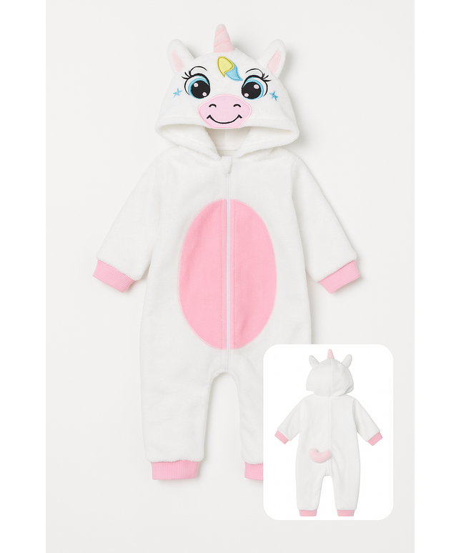 Children's onesie with unicorn design on a white background