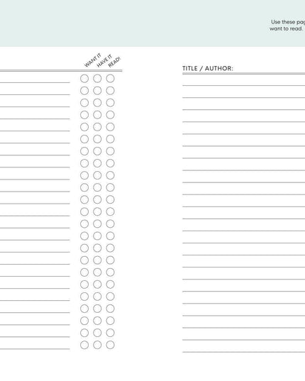 Literary Bucket List form with columns for title, author, and checkboxes on a light blue background.