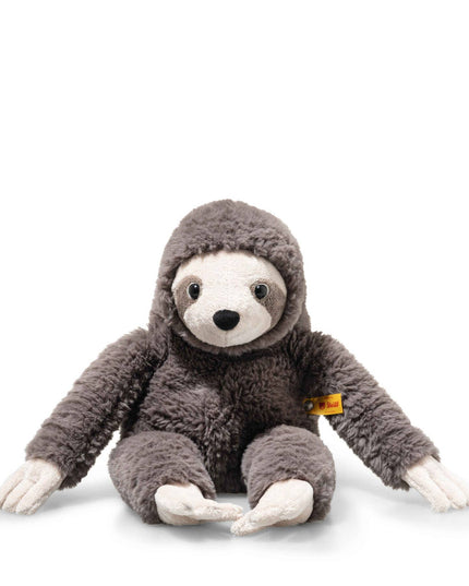 Plush toy sloth on a white background