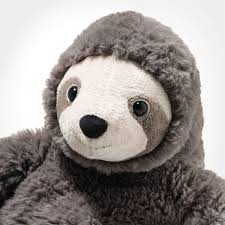 Plush toy sloth with a gray fur texture