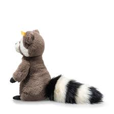 Stuffed toy raccoon on a white background