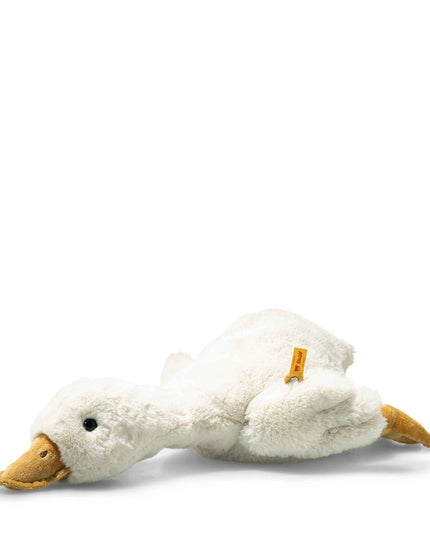Plush toy goose on a white background