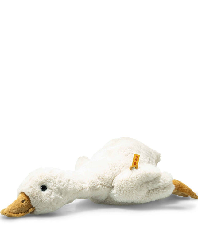 Plush toy goose on a white background