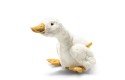 White duck-shaped toy with a yellow beak on a white background