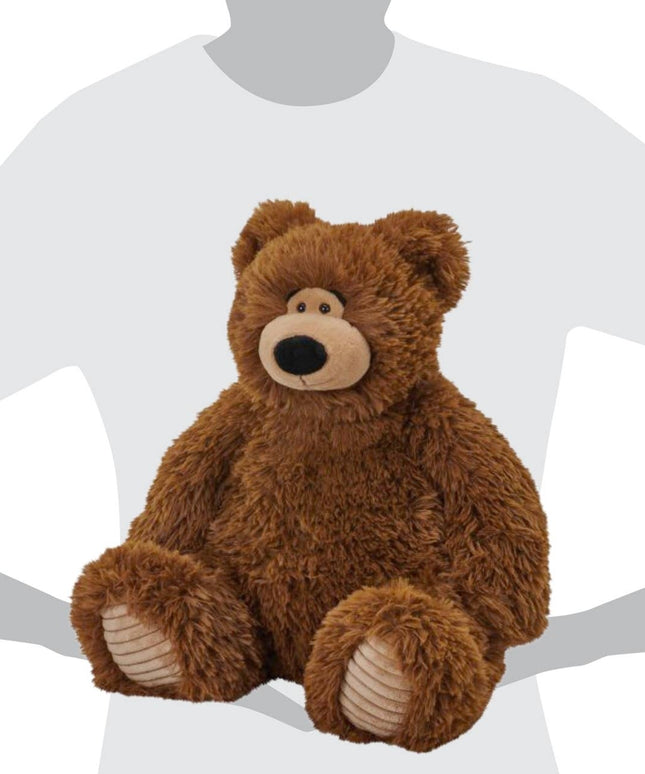 Brown teddy bear on a mannequin with a white background