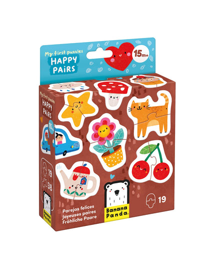 Box of Banana Panda Happy Pairs puzzle with colorful illustrations on a white background