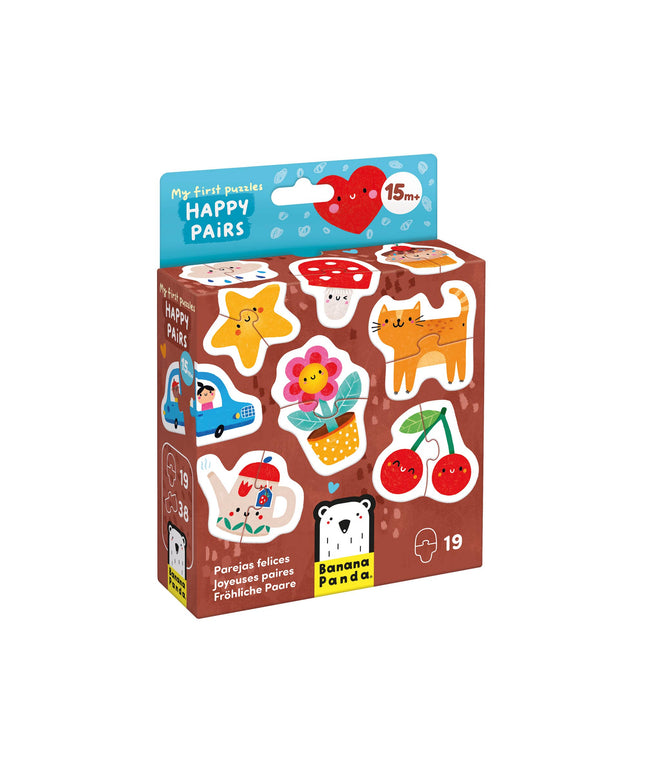 Box of Banana Panda Happy Pairs puzzle with colorful illustrations on a white background