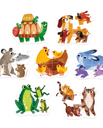 Set of animal-themed children's puzzles on a white background