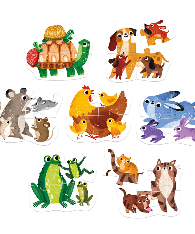 Set of animal-themed children's puzzles on a white background