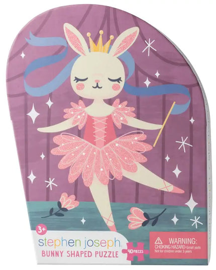 Bunny-shaped puzzle packaging with a cartoon bunny character on a purple background