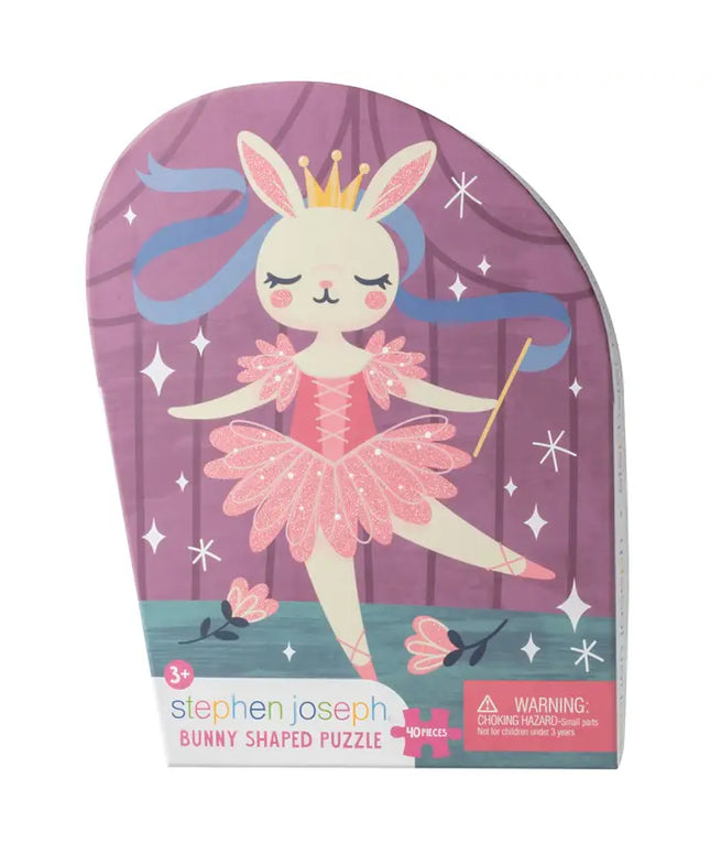 Bunny-shaped puzzle packaging with a cartoon bunny character on a purple background