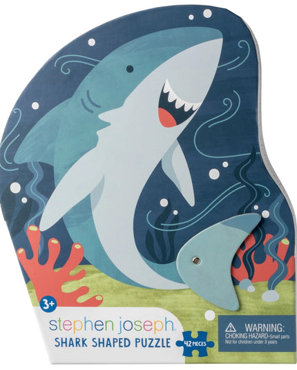 Shark-shaped puzzle with Stephen Joseph branding on a white background
