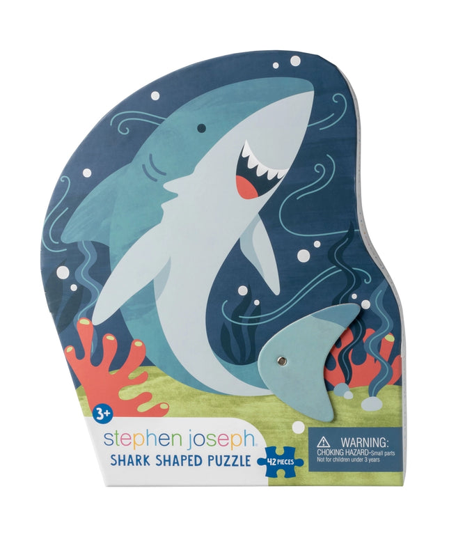 Shark-shaped puzzle with Stephen Joseph branding on a white background