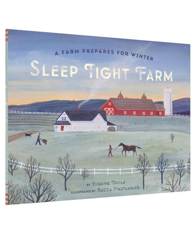 Book cover of 'Sleep Tight Farm' with a farm scene and text.