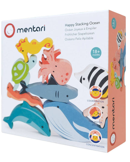 Mentari Happy Stacking Ocean toy set packaging on a white background