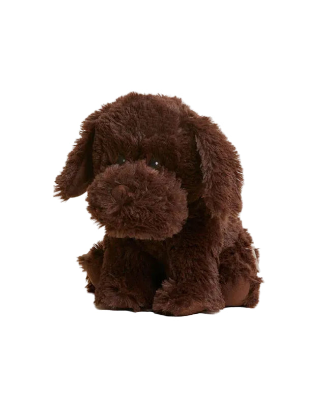 Brown plush dog toy on a white background