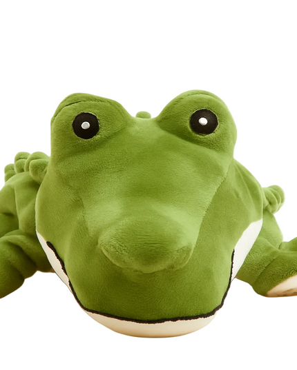 Green plush alligator on a white background