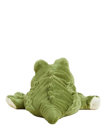 Green plush toy on a white background