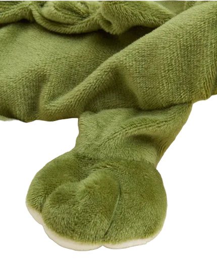 Green textured blanket with paw-like ends on a light background