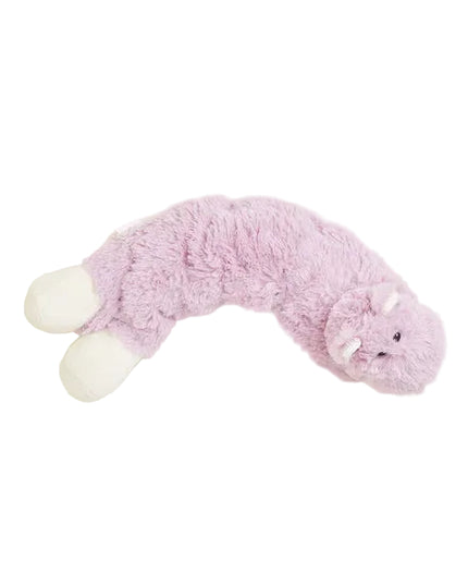 Pink plush toy resembling a creature on a white background