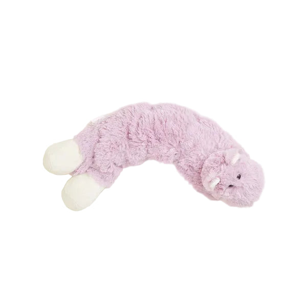 Pink plush toy resembling a creature on a white background