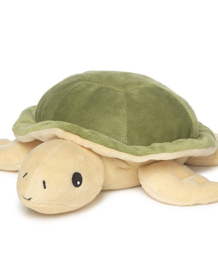 Plush sea turtle toy with green shell on a white background